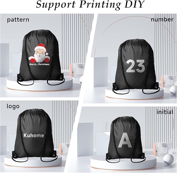 Kuhome 6Pcs Black Drawstring Backpacks Bulk String Bag Cinch Sack Pack Storage Knapsack Polyester Gift Bags Sports Drawstring Bags for Trip Party Gym Bags