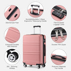 Kono Suitcase Luggage Set Expandable(only 28") Carry On Hardside Luggage with TSA Lock Spinner Wheels (Nude/Rose Pink, 6 piece set)