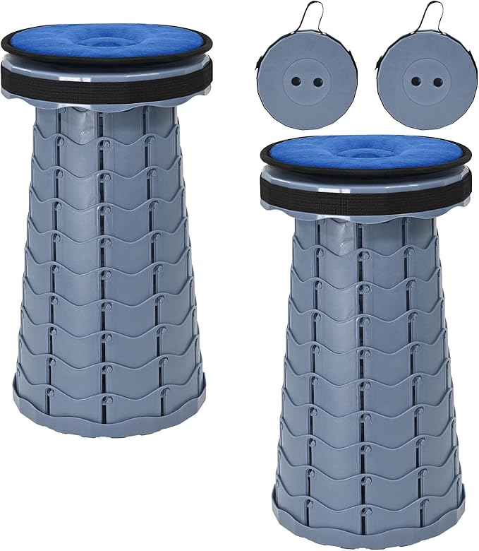 2 Pack Upgraded Collapsible Stool Folding Stool with Cushion,Retractable Folding Stool Max Load Capacity 400lbs, Portable Telescoping Stools for Camping Hiking Outdoor BBQ -Grey