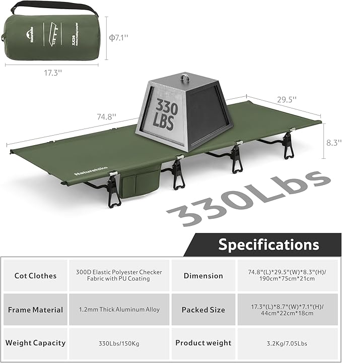 Naturehike Extra Wide GreenWild Camping Cot, Folding Lightweight Camp Cot Bed, Portable Sleeping Bed for Backpacking Travel Beach Home