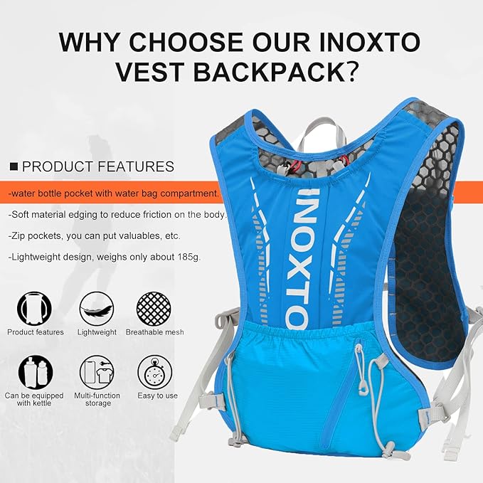 INOXTO Hydration Vest Backpack,Lightweight Water Running Vest Pack with 1.5L Water Bladder Bag Daypack for Hiking Trail Running Cycling Race Marathon for Women Men