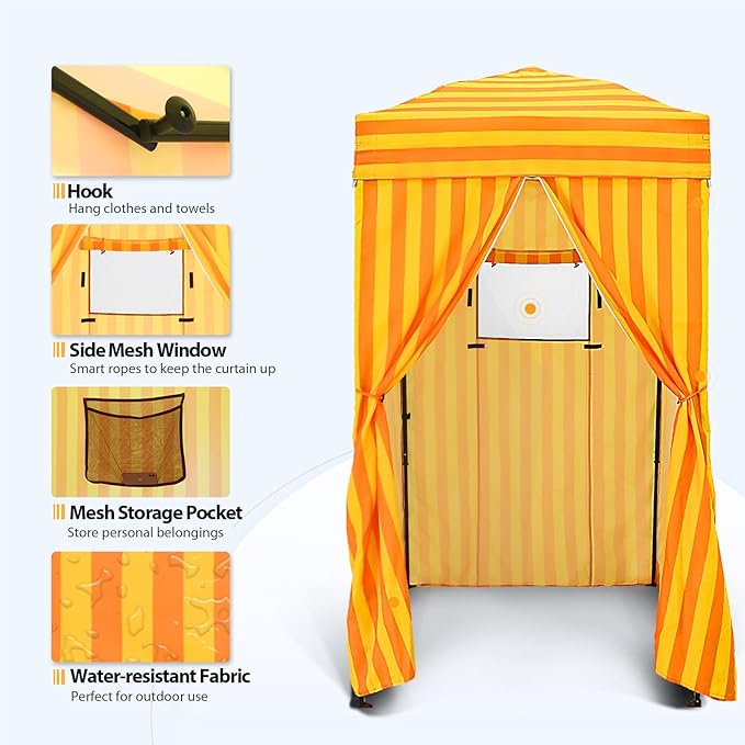 EAGLE PEAK Flex Ultra Compact 4x4 Pop-up Canopy, Sun Shelter, Changing Room, Portable Privacy Canopy Cabana for Pool, Fashion Photoshoots, or Camping, Yellow/Orange