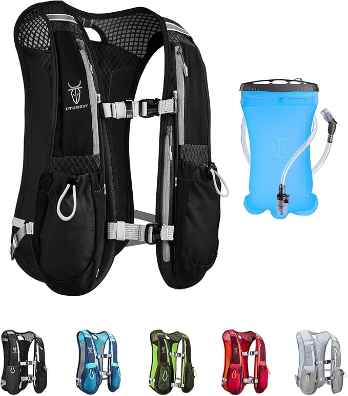 UTOBEST Running Vest, 5L Hydration Vest Lightweight, Breathable and Sweatproof Running Backpack, Adjustable Running Hydration Vest for Trail Running Marathon Race Jogging Cycling