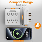 6-Outlet Extender 2 Pack, 3-Prong Grounded Wall Tap Adapter with LED Guide Light, 1875W Multiple Plug Electrical Outlets Splitter for Home, Office, Hotel, Travel, ETL Listed, Cruise Essentials, White
