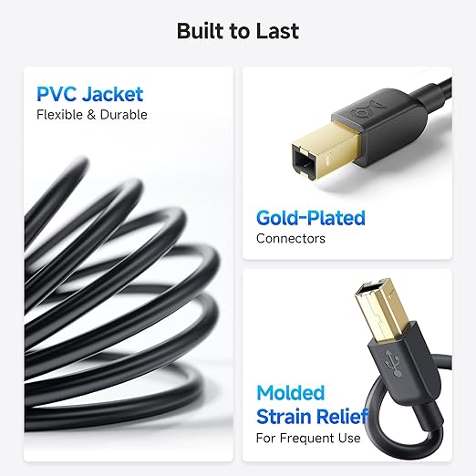 Cable Matters USB Printer Cable - 6ft, USB A to B Cable, Compatible with Printer, External Hard Drive, Audio Interface, Scanner, MIDI Controller, MIDI Keyboard, Black