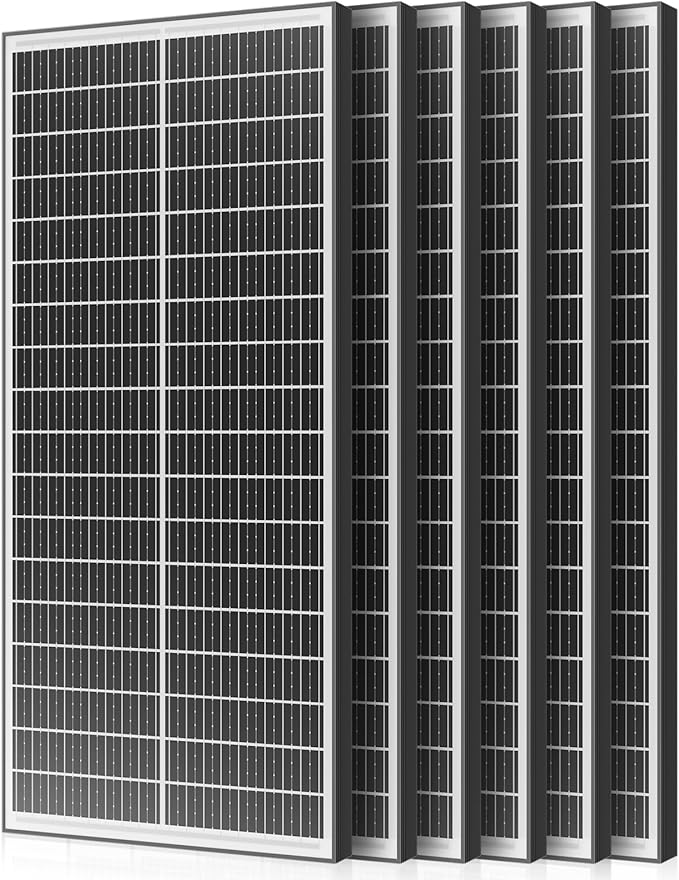 600 Watt Bifacial Solar Panel 6pcs 100 Watt, 18BB Monocrystalline Dual-Sided 12V/24V High Efficiency Module for RV, Boat, Cabin, Camping, Off-Grid Power Systems