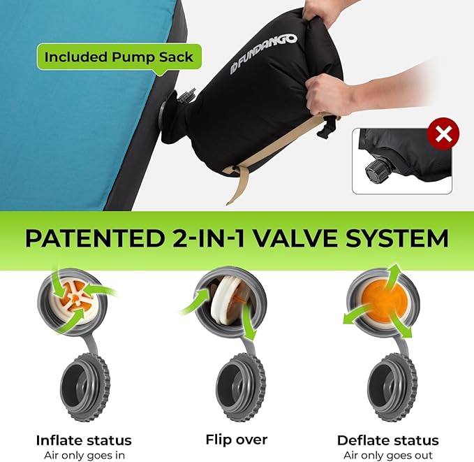 FUNDANGO Camping Self-Inflating Sleeping Pad, Single Twin Size air Foam Mattress Cot with Pump Sack for Tents Car Van Outdoor Home