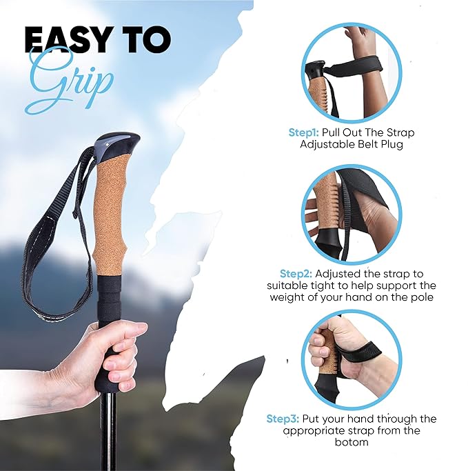 Laniti Nordic Walking Sticks – Adjustable Hiking Poles Expandable to 54" – Lightweight Trekking Poles with 10 Tips – Shock-Absorbing Carbon Fiber & Aluminum – for Men, Women