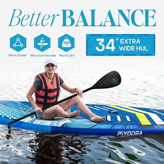 Paddle Boards for Adults, 10'6"/11"/11'6" Inflatable Paddle Board, Super Non Slip Eva, Stand Up Paddle Board with Removable Fins, Adjustable Paddle, Pump, Shoulder Strap, Leash, Standing Boat