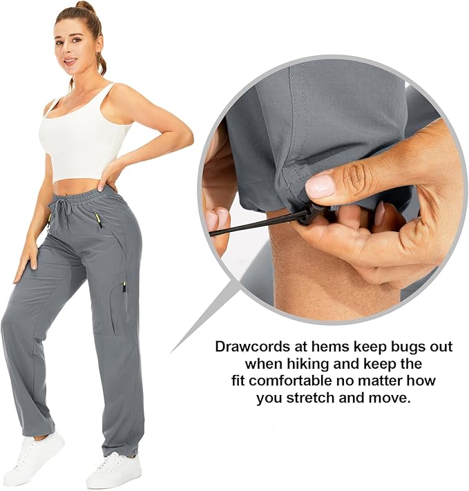 Womens Hiking Pants Quick Dry UPF 50 Lightweight Travel Golf Cargo Safari Pants Zipper Pockets