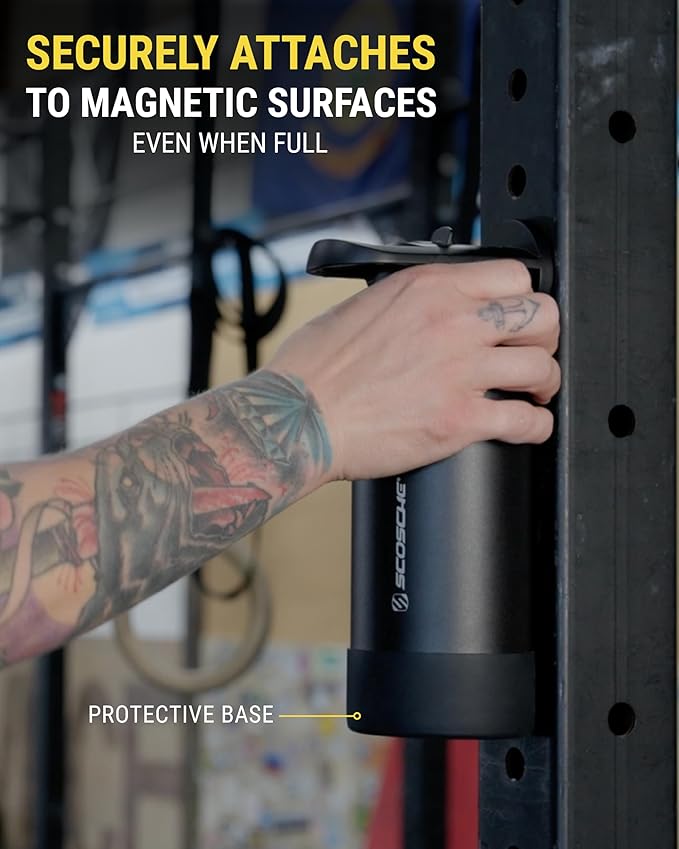 Scosche MFMS22 MagicMount Flask 22 oz Stainless Steel Water Bottle with MagSafe Phone Mount Stand, 12H Hot & 24H Cold Insulated Flask with Magnetic Phone Holder for Gym, Car, Travel, Sports 22oz Black