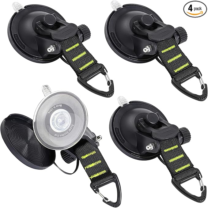 CONBOLA Suction Cups Hooks Heavy Duty Outdoor Car Camping Essentials 4 Pieces Upgraded Tie Down Suction Cup,Camper Accessories Strong Power for RV Boat Window Glass Camping Trap.(4 pcs,Green)