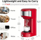 Single Serve Coffee Maker, 2 in 1 Brewer for K Pod & Ground Coffee, 90s Rapid Brew 6 to 14oz Capacities with Auto Shut Off, Small Compact Design for Home Office Travel Camping (Red)