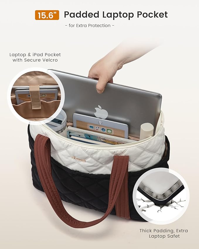 LOVEVOOK Puffer Tote Bag for Women, Puffy Work Handbag, Travel Shoulder Carry On Bag with Zipper for Teacher Nurse Gym