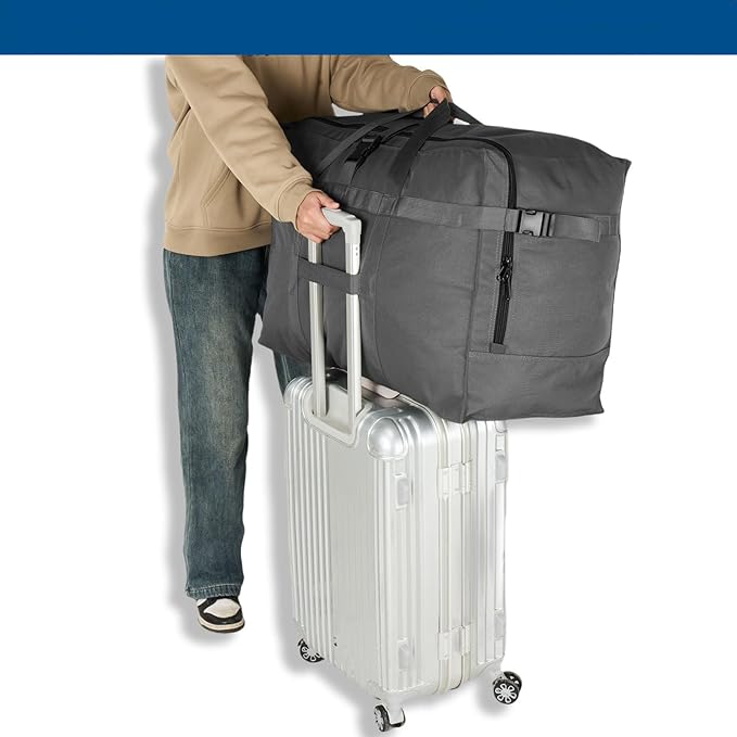 Large Duffel Bag, Waterproof Carry on Weekend Overnight Storage Bag over Luggage for Airline, Travel, Camping, Moving