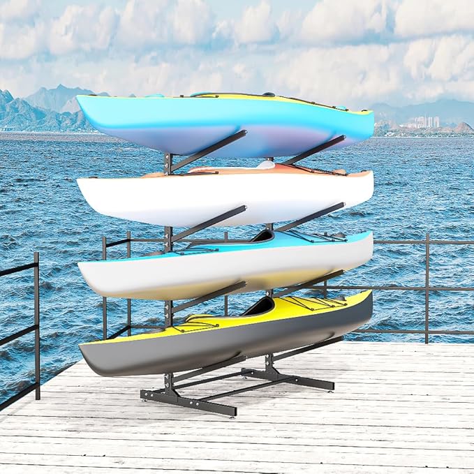 Kayak Storage Rack, Heavy-Duty Metal Kayak Storage Rack Adjustable Freestanding Kayak Stand, Canoe and Paddleboard Kayak Rack for Indoor & Outdoor Use
