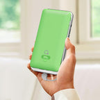 10000mAh Portable Charger with Built-in Cables and AC Wall Plug, USB C Fast Charging Power Bank with 3 Cords,5 Output External Battery Pack Compatible with iPhone,Tablet and All Smart Phones Green