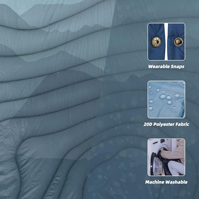 Outdoor Camping Blanket with Sherpa Lining, Extra Warm Thick Camp Blankets and Puffy Ultralight Soft Poncho DWR Camping Quilt for Cold Weather, Adventure, Sleeping, Backpacking 78"x 56"