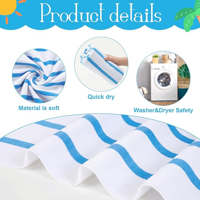 Redbaker 16 Packs 72 x 36 Inches Oversized Stripes Beach Towel Bulk Extra Large Pool Towels Set Microfiber Quick Dry Swim Towel Blanket for Women Men Adult Bath Travel(Classic Color)