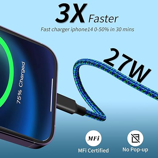 100W USB C Multi Charging Cable, Nylon 3 in 1 Fast Charging Cable with E-Mark Chip, Type C [100W]+IP[27W]+Micro[15W], Universal USB C Charger Cord with Type-C/Micro USB and IP Port (1Pack, 5FT)
