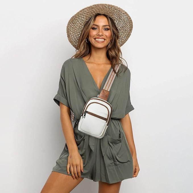 3L SMALL Sling Bag Fanny Packs For Women Men Mini Crossbody Chest Belt Travel Bag Purse Handbag Faux Leather Fashion Cute Beige