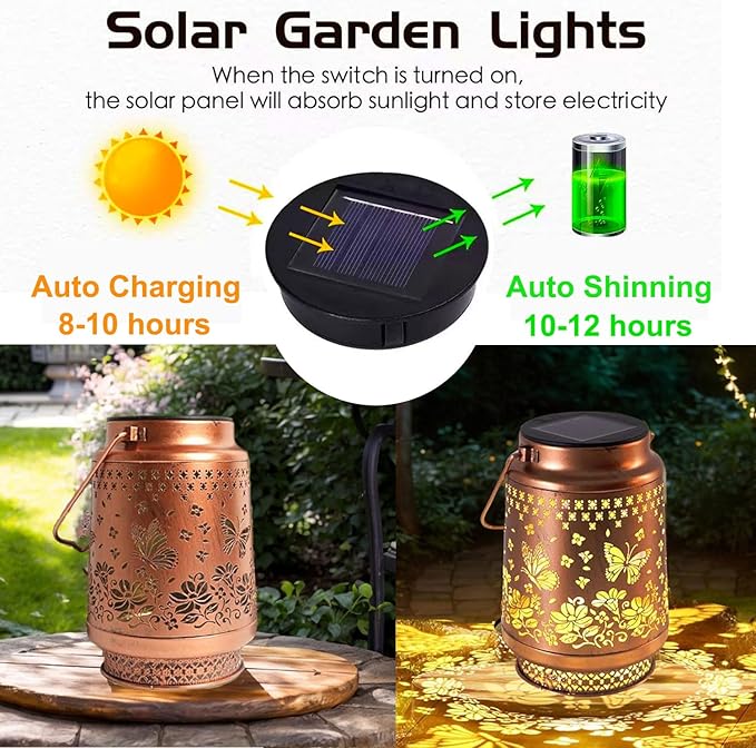Butterfly Solar Lantern,Hanging Butterfly Solar Lights for Outside,Garden Decor Birthday Gifts for Grandma Women Mom Sister,Decorative for Yard Backyard Patio Deck Porch