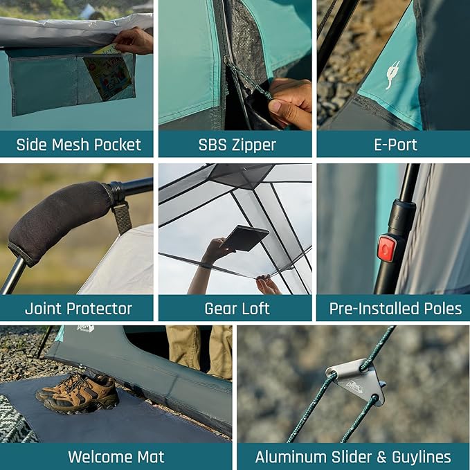 8 Person Instant Cabin Tent, Easy 60 Second Setup Family Tents for Camping, Pop up Camping Tent, Large Waterproof Tents for Outdoor Camping, Spacious Interior, Upgraded Ventilation