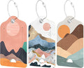 Rimilak 3 Pcs PU Leather Luggage Tags for Suitcase, Travel Cruise Luggage Tag with Privacy Flap, Name ID Label and Metal Loop for Women Men Baggage Handbag School Bag Backpack, Setting Sun