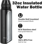 Oldley Insulated Water Bottle 32oz Water Bottles with Straw, Stainless Steel Water Bottle with 3 Lids, Double Wall Vacuum Bottles for Adult,Sports Bottles for School Travel, Black