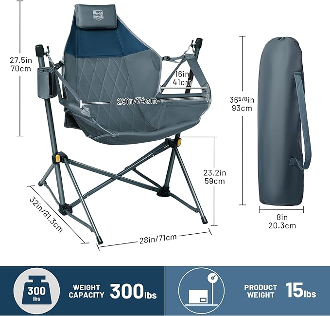 TIMBER RIDGE Hammock Camping Chair with Adjustable Backrest, Heavy Duty Folding Hammock Chair Supports 300lbs, Portable Hammock Chair for Camping, Travelling and Patio, Blue 2 Pack