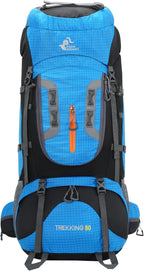 Bseash 80L Waterproof Hiking Camping Backpack with Rain Cover, Lightweight Outdoor Sport Travel Daypack for Climbing Touring (Blue)