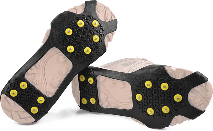 Ice Cleats Snow Traction Cleats for Shoes and Boots,10-Studs Anti-Slip Ice Grippers Rubber Crampons Cleats for Walking on Snow and Ice Slip-on Stretch Overshoe Footwear