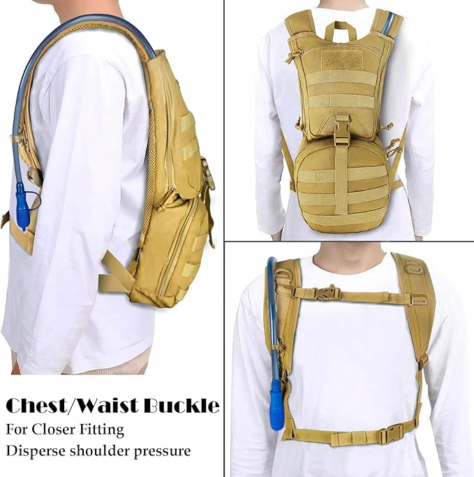 SUNRISING Tactical Molle Hydration Backpack with 3L Water Bladder - Lightweight Military Water Backpack for Hiking, Running, Cycling