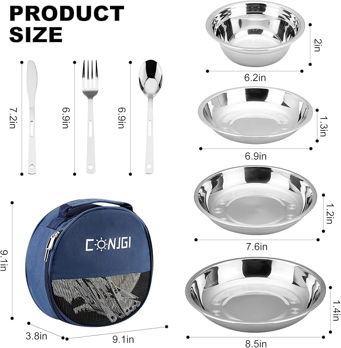 Camping Mess Kits - 28pcs Camping Dinnerware Set Camping Gifts Camping cookware Sets Camping Accessories Camping Cooking Utensils Set Bowls, Plates, Knives, Forks, Spoons