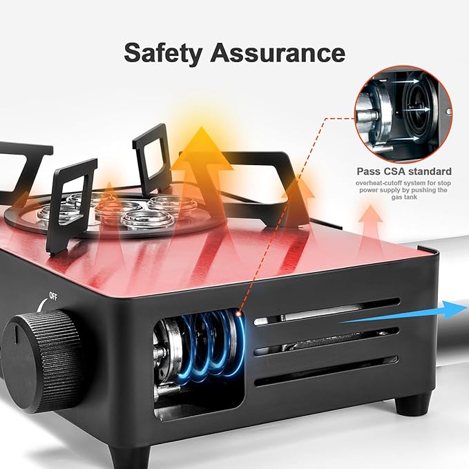 Odoland 7500BTU Camping Butane Stove with Compact Carry Case, CSA Certified Portable Gas Stove for Backpacking,Picnic,Outdoor Adventures,Black