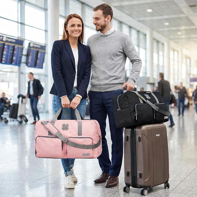 Lucky Travel Duffel Bags 65L, Gym Bag, Travel Bag & Large Duffle Bag for Men, Foldable Overnight Weekender Bags for Women & Men with Adjustable Shoulder Strap, Bridal Rose