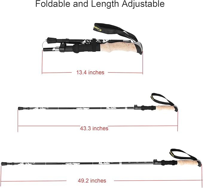 Aluminum Collapsible Ultralight Travel Trekking Hiking Pole for Men and Women (Fits 5'3" - 6'2")