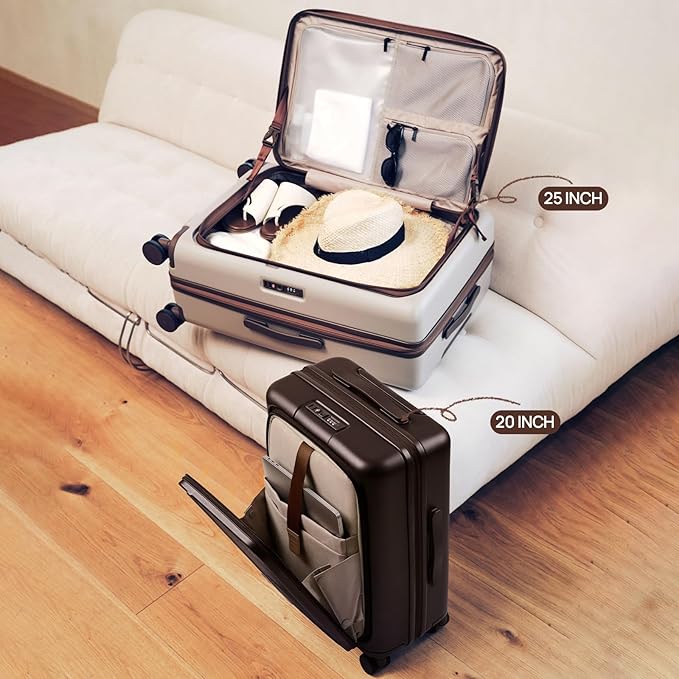 NINETYGO Large Checked Luggage 29 Inch, Flat Top Opening Check In Luggage with Brake Wheels, Expandable, Coffee-Infused PC Hard Shell, Eco-Friendly, TSA Lock, 360° Spinner Wheels (Latte)