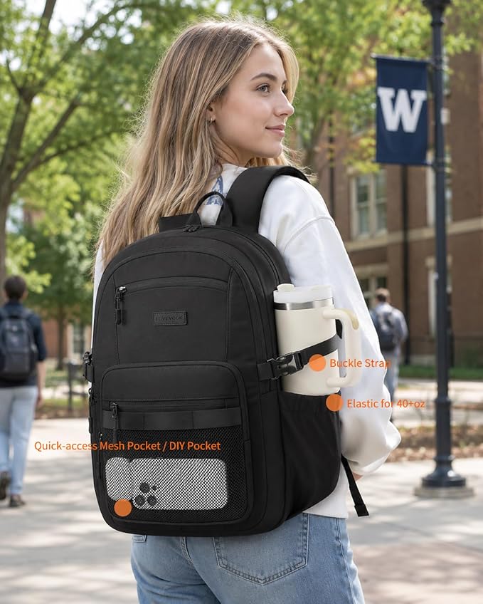 LOVEVOOK Laptop Backpack Women/Men with 40oz Cup Holder Buckle Strap, 15.6 Inch Tech-Ready Work Backpack, TSA-compliant for Travel & College with Versatile Mesh Pocket, Sage Green