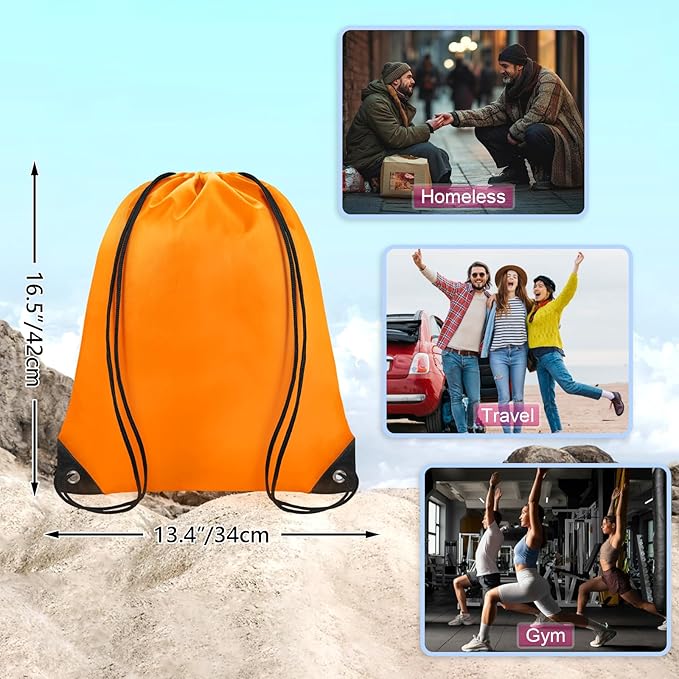 Grneric Drawstring Backpack Bulk 70Pcs String Backpack Drawstring Bags Cinch Bag Sackpack for Men Women Gym(Orange)