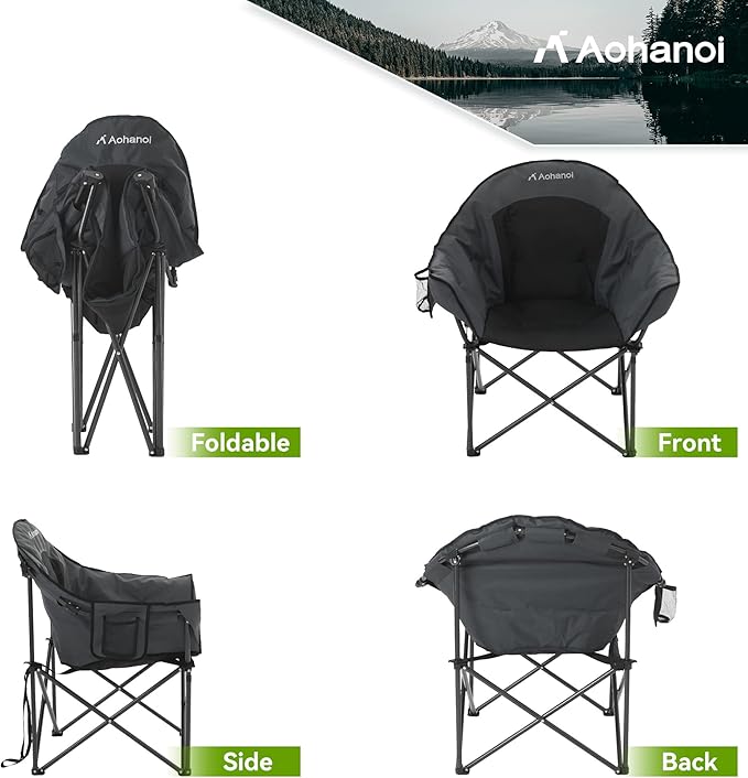 Oversized Camping Chairs, Camp Chairs, Camping Chairs for Heavy People, Padded Outdoor Folding Moon Chairs with Extra Wide Seats, Lawn Chairs Folding Supports up to 350lbs