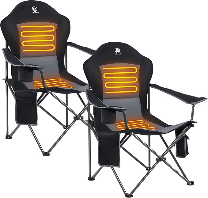 EVER ADVANCED Heated Camping Chair, Lawn Chairs Heated Chair Outdoor Sports with 3 Heat Levels, Heated Folding Chair Camping Chairs for Adults, Supports 400lbs, Battery Not Included