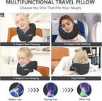 2in1 Ergonomic Memory Foam Travel Neck Pillow – 2025 Upgrade Travel Pillow for All Sleep Positions on Flights, Road Trips, and Long Distance Travel with Drawstring Bag (Adjustable - Black)