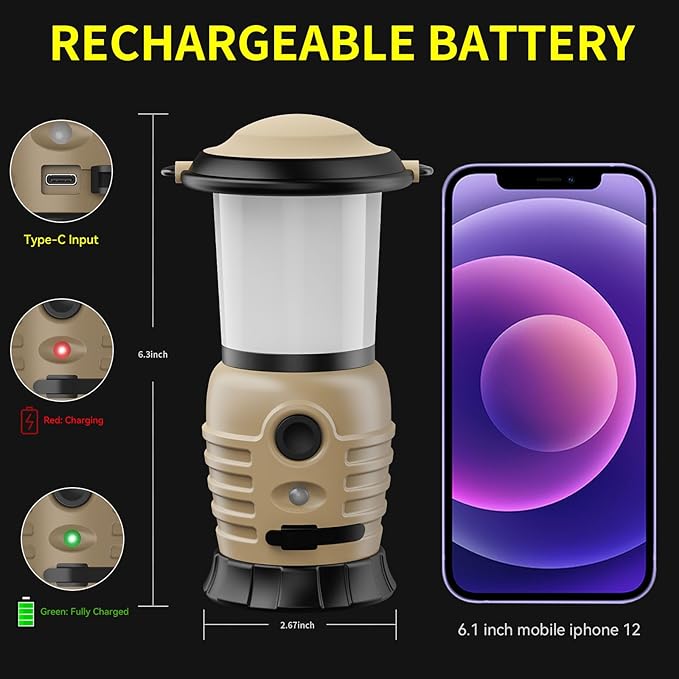 Camping Lantern Rechargeable, Portable LED Camping Lantern - Battery Tent Light with 4 Modes for Indoor Outdoor Home Emergency Light Hiking Fishing Picnicking