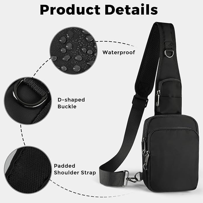 VADOO Sling Bag, Crossbody Bag with Zipper Lock, RFID Blocking & Water Resistant for Men and Women