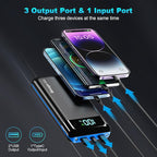 Portable Charger Power Bank 52800mAh Powerbank PD 30W and QC 4.0 Fast Charging Built-in Bright flashlight LED Display 2 USB 1Type-C Output External Battery Pack for iPhone, Samsung, iPad etc (blue)