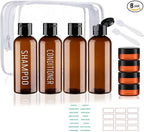 Travel Bottles for Toiletries 8 Pack 3.4oz TSA Approved Leak Proof Travel Size Containers Plastic 0.35oz Small Cream Jars Squeeze Empty Toiletry Bottles for Shampoo Conditioner Body Wash(Brown)