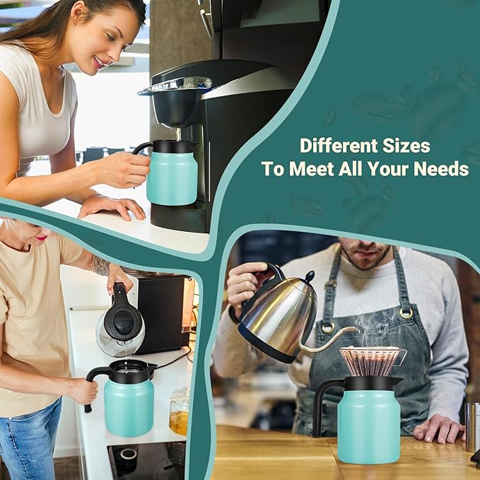 34Oz Thermal Coffee Carafe for Hot/Cold, Stainless Steel Thermos Carafes for Hot Liquids, Dustproof Insulated Hot Water Carafe for Party/Home,Seafoam