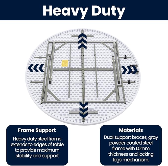 BTEXPERT Set of 2, White 5 Ft 60inch Round Plastic Folding Table Commercial Portable for Banquet Dining Wedding Party Events Home Kitchen Patio Backyard Indoor Outdoor