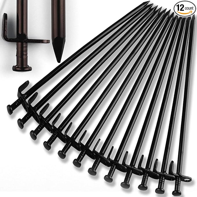 Heavy Duty Steel Tent Stakes - Tarp Pegs Camping Stakes for Outdoor Camping Canopy and tarp, 12 inch 8/10/12PC Pack